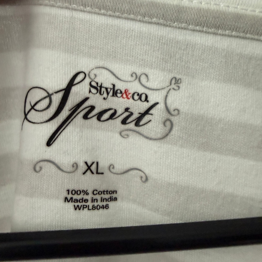Style & Co XL Gray Striped T-Shirt Leopard Floral Embroidery Slouchy Flowy - Picture 4 of 5
